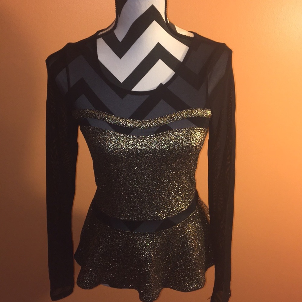 Material Black Mesh & Gold Sparkle Top